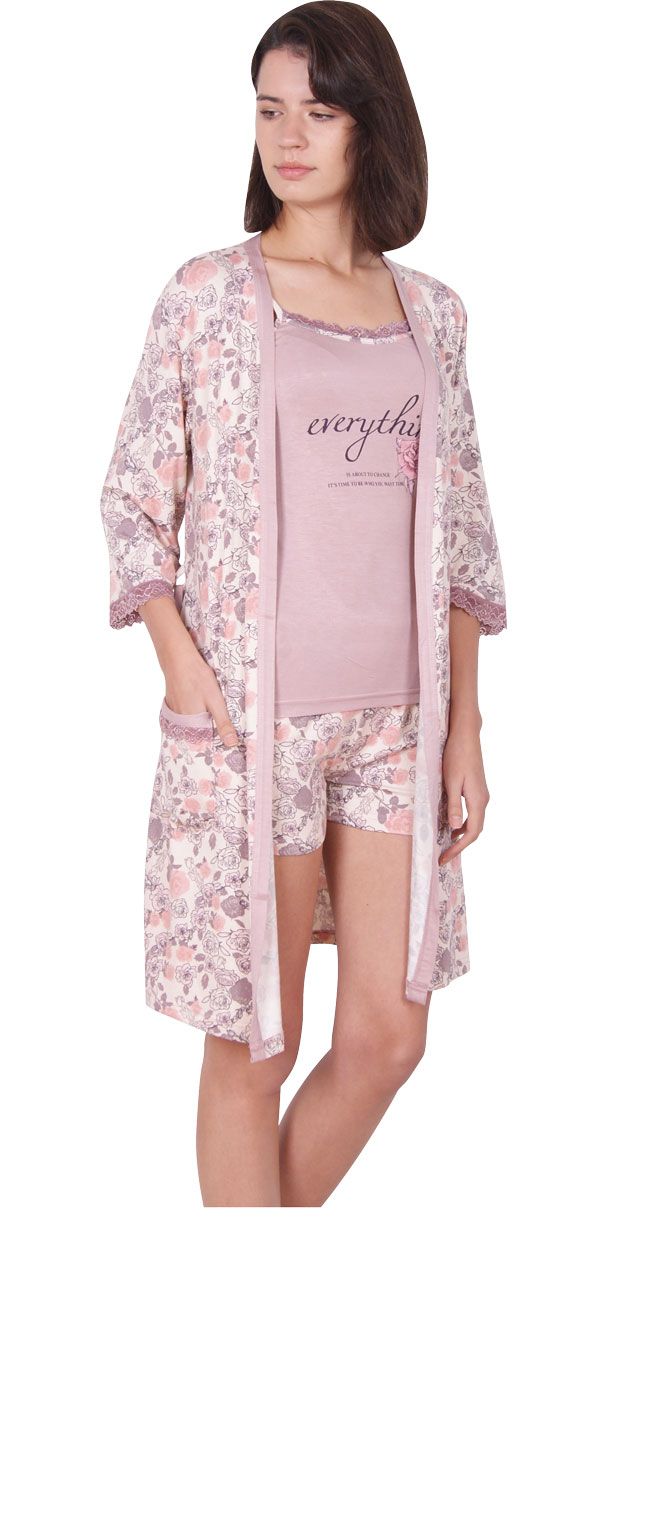 Пижамы для женщин с шортами (узкий бретельки/ с халатом) 91099