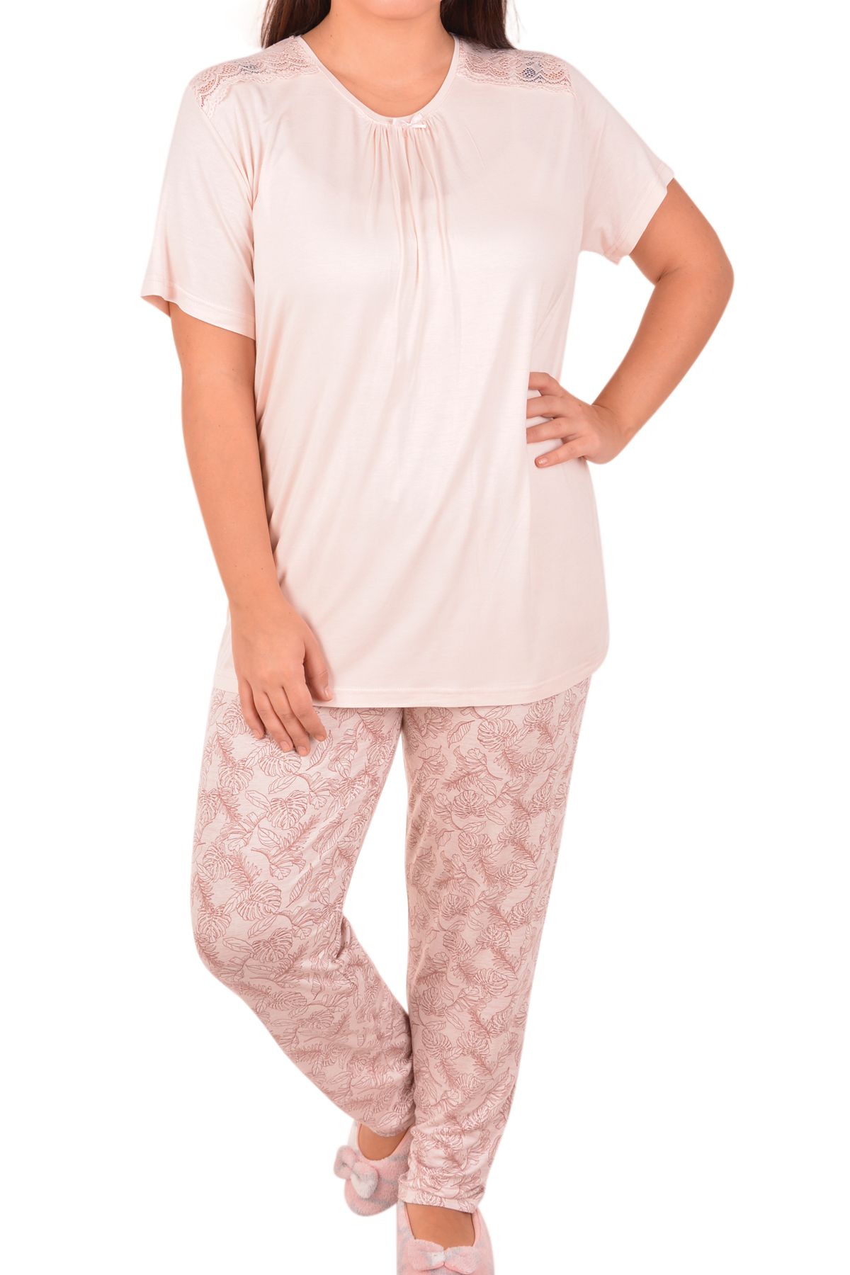 Пижамы для женщин большой размер (с брюками/короткий рукав/вискоза) 22001