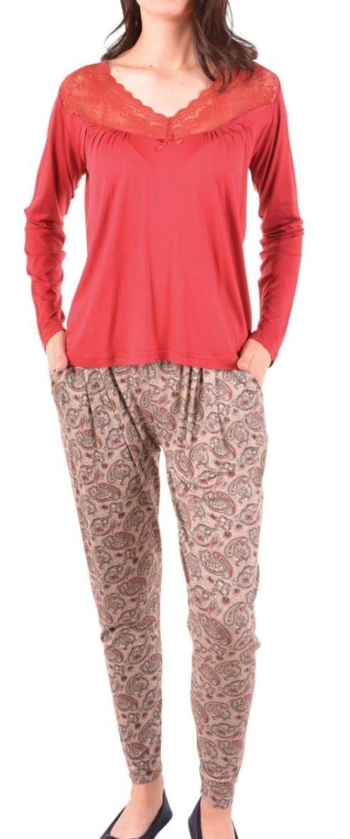 Пижамы для женщин  с брюками (длинный рукав/вискоза) 90352
