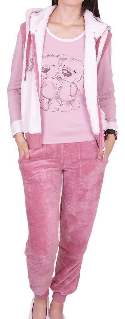 Пижамы для женщин с брюками (длинный рукав/махро/с молнией/с капюшоном) 94004