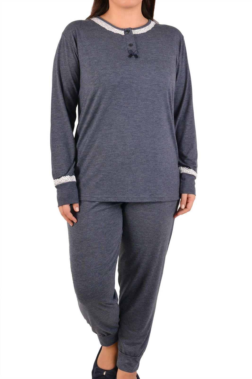 Пижамы для женщин  большой размер (с брюками/длинный рукав/вискоза) 32004