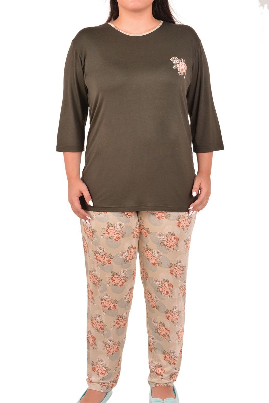 Пижамы для женщин большой размер (с брюками/длинный рукав/вискоза) 32000