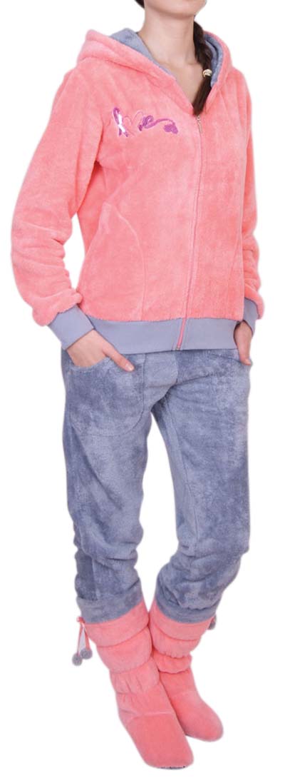 Пижамы для женщин с брюками (длинный рукав/махро/с молнией/с капюшоном) 94002