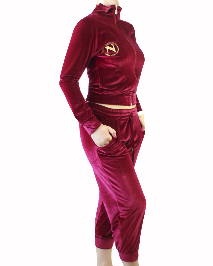Пижамы для женщин с бриджами (длинны рукав/велюр/с молнией) 87020