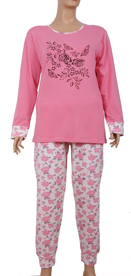Пижамы для женщин большой размер (с брюками/длинный рукав) 84104