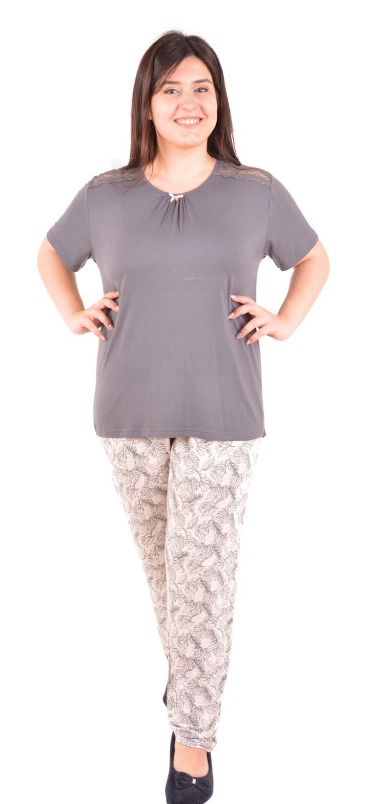 Пижамы для женщин большой размер (с брюками/короткий рукав/вискоза) 22001
