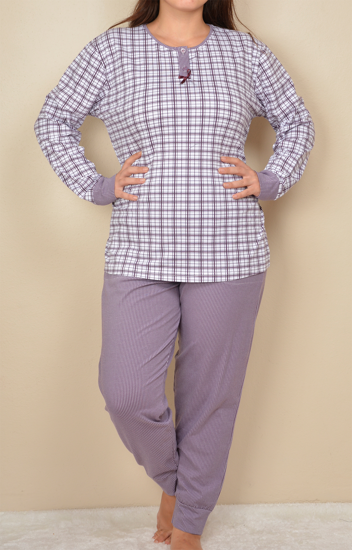 Пижамы для женщин большой размер ( с брюками/длинный рукав) 30018