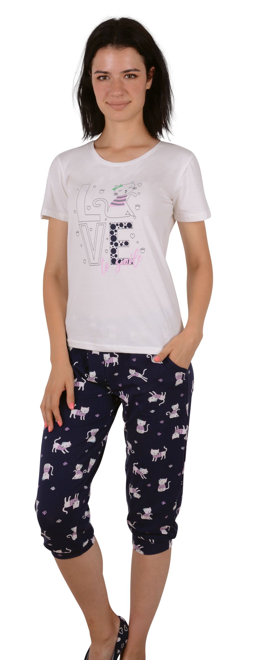 Пижамы для женщин с бриджами (короткий рукав) 82438