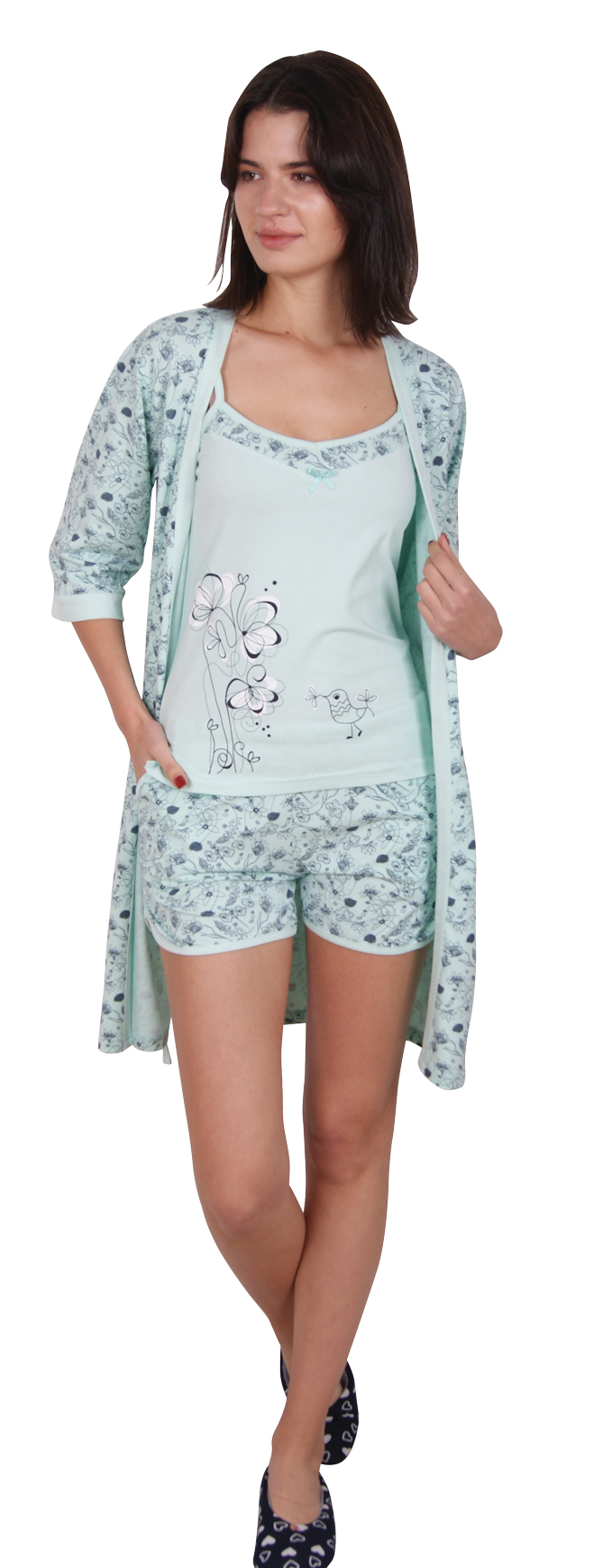 Пижамы для женщин с шортами (узкий бретельки/с халатом) 91810